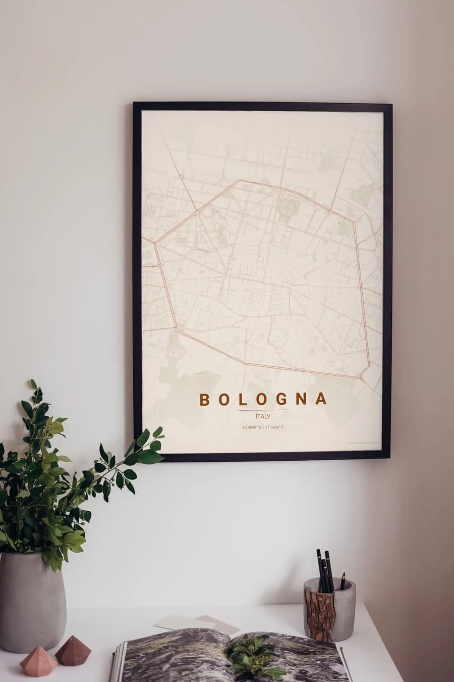 Bologna Map Poster: a perfect medieval radial, in brick red