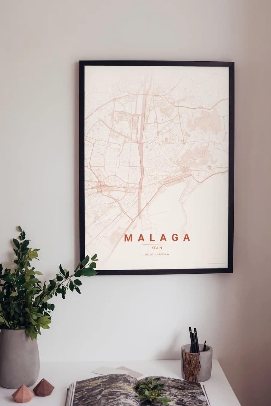 Malaga Map Poster: old town, port and the Costa del Sol light