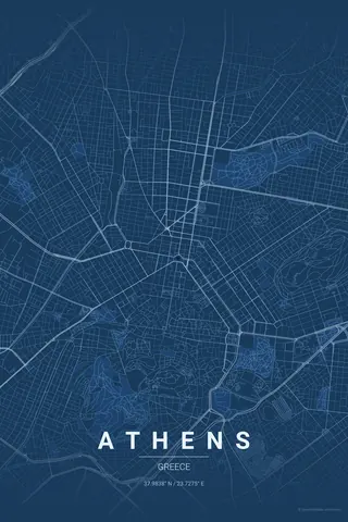 Athens map poster in the Blueprint theme