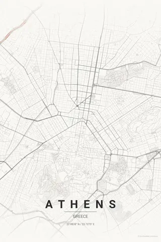 Athens map poster in the Japanese Ink theme