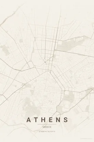 Athens map poster in the Warm Beige theme