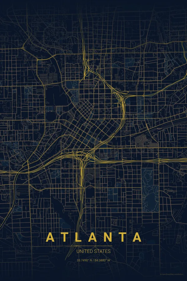 Atlanta map poster in the Midnight Blue palette