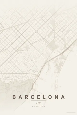 Barcelona map poster in the Warm Beige theme