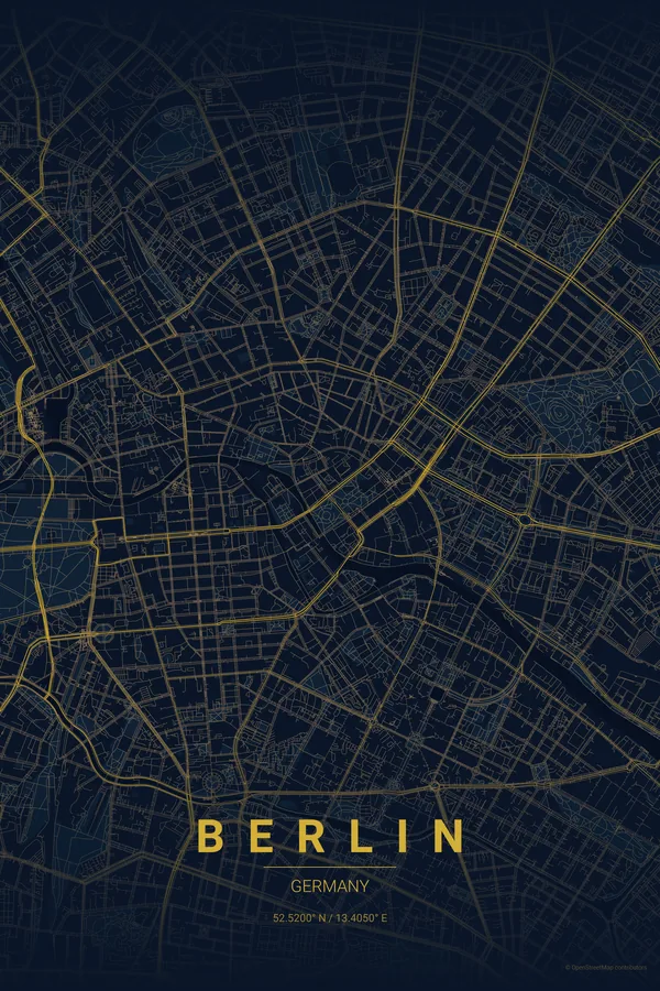 Berlin map poster in the Midnight Blue theme