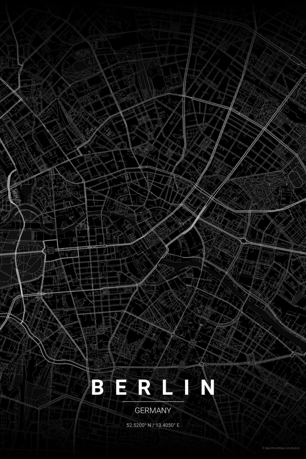 Berlin map poster in the Noir theme