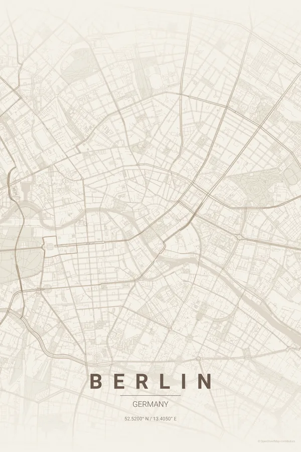 Berlin map poster in the Warm Beige theme