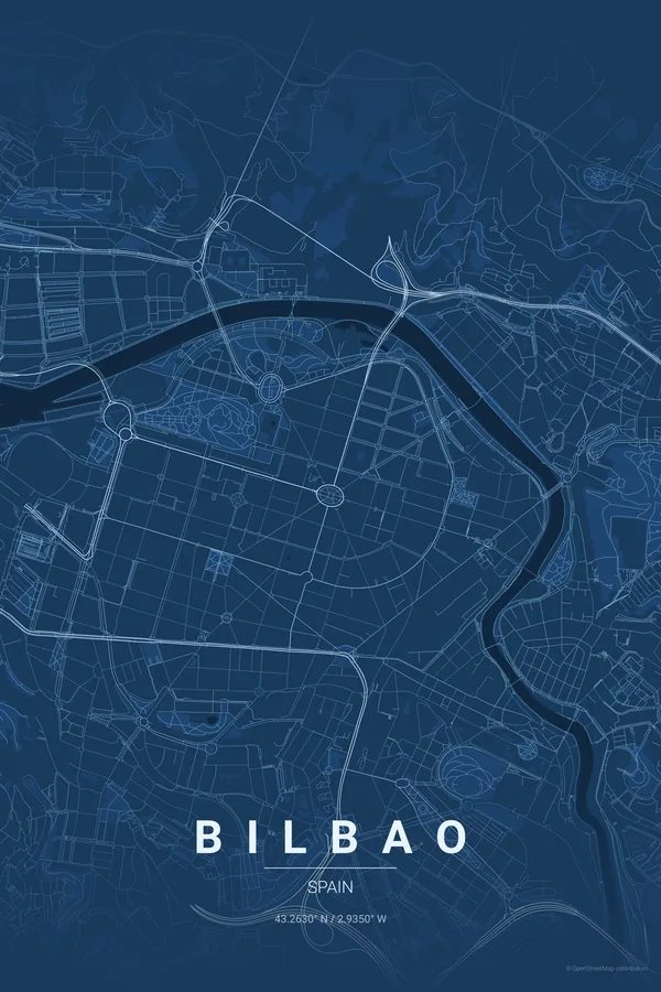 Bilbao map poster in the Blueprint theme