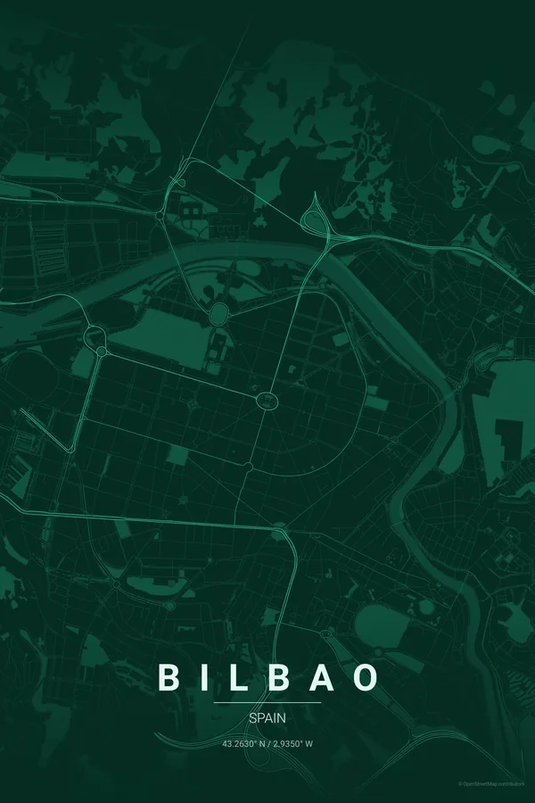Bilbao map poster in the Emerald City palette