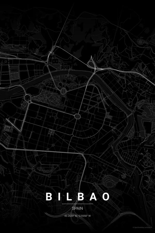 Bilbao map poster in the Noir theme