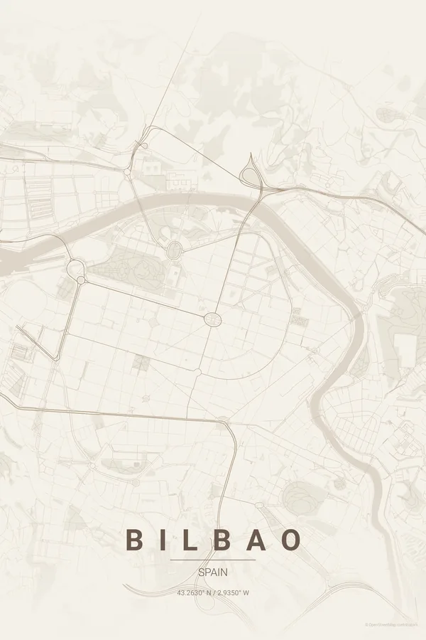 Bilbao map poster in the Warm Beige theme