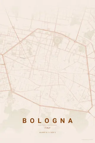 Bologna map poster in the Terracotta theme