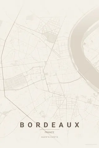 Bordeaux map poster in the Warm Beige theme