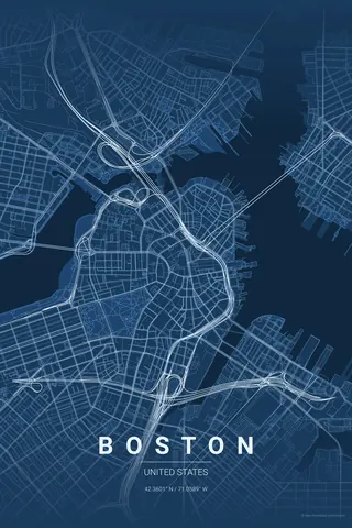 Boston map poster in the Blueprint theme