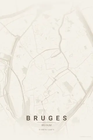 Bruges map poster in the Warm Beige theme