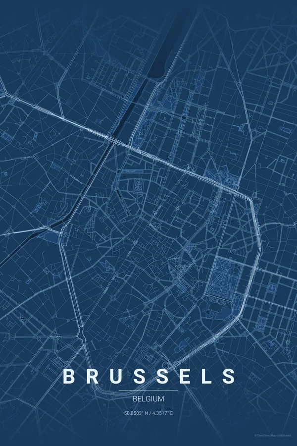Brussels map poster in the Blueprint theme