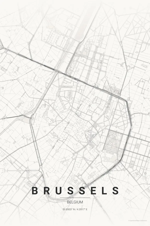 Brussels map poster in the Japanese Ink theme