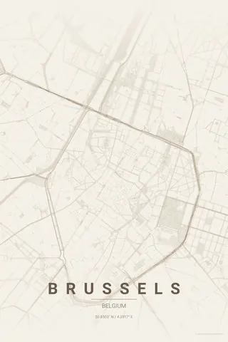 Brussels map poster in the Warm Beige theme