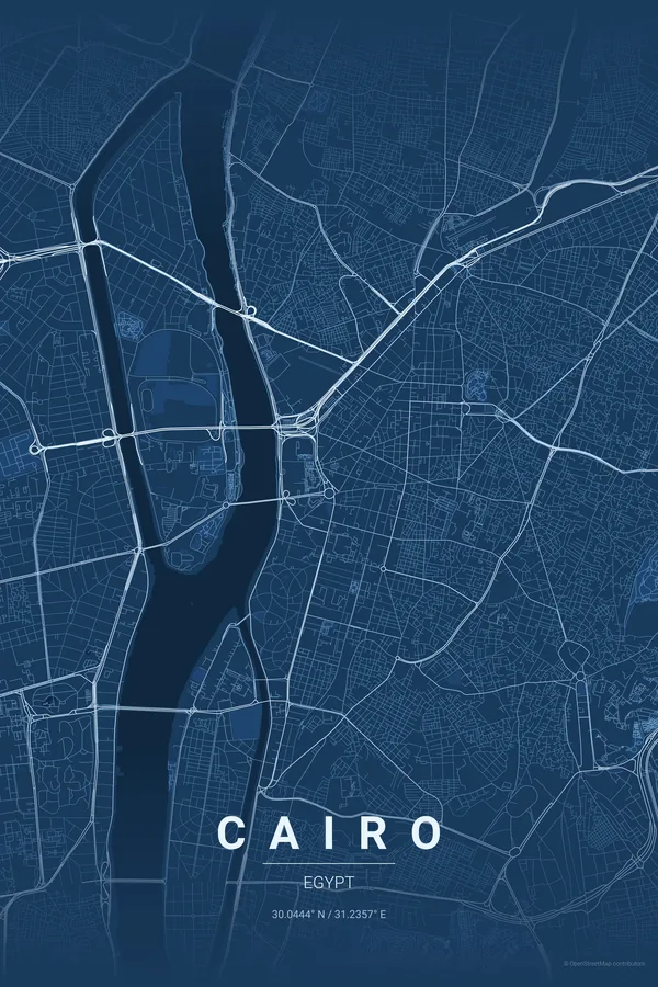 Cairo map poster in the Blueprint theme