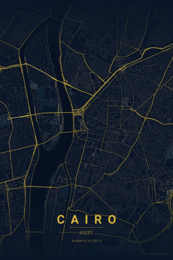 Cairo map poster in the Midnight Blue theme