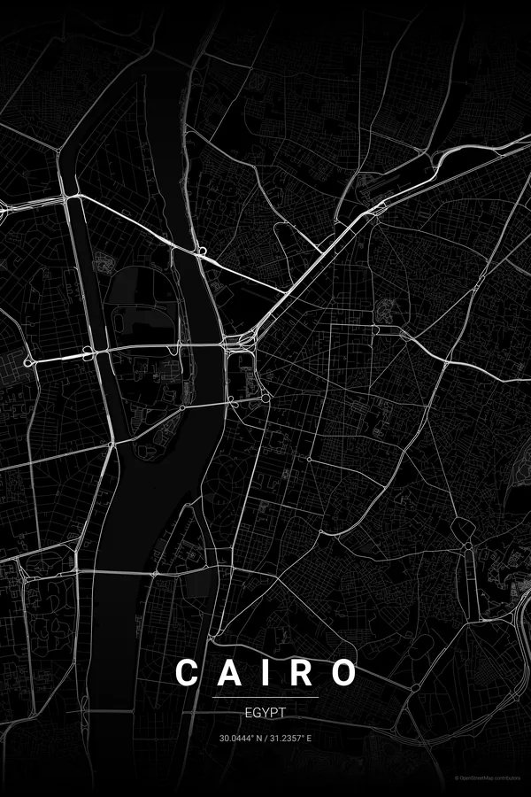 Cairo map poster in the Noir theme