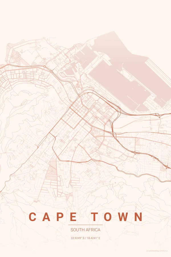 Cape Town map poster in the Sunset palette