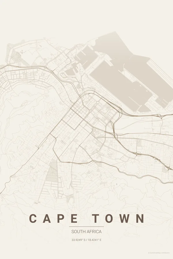 Cape Town map poster in the Warm Beige theme