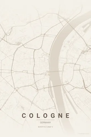 Cologne map poster in the Warm Beige theme