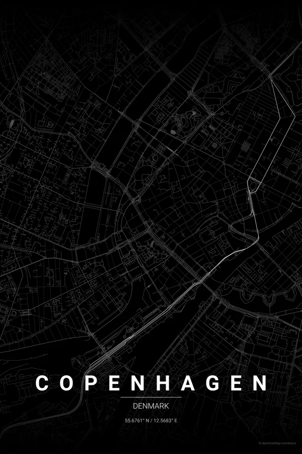 Copenhagen map poster in the Noir theme