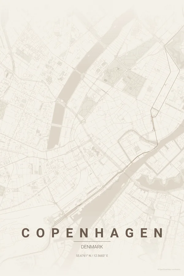 Copenhagen map poster in the Warm Beige theme