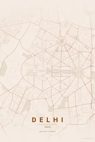Delhi map poster in the Terracotta theme