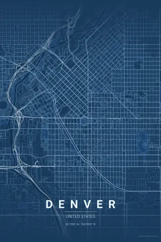 Denver map poster in the Blueprint theme