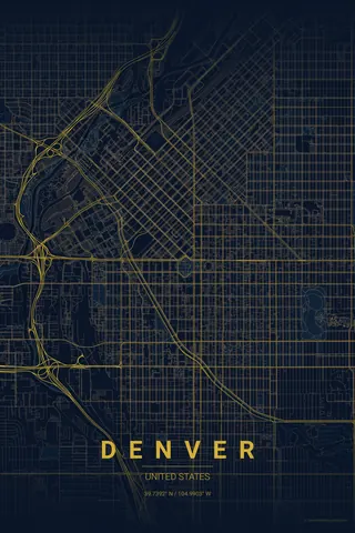 Denver map poster in the Midnight Blue theme