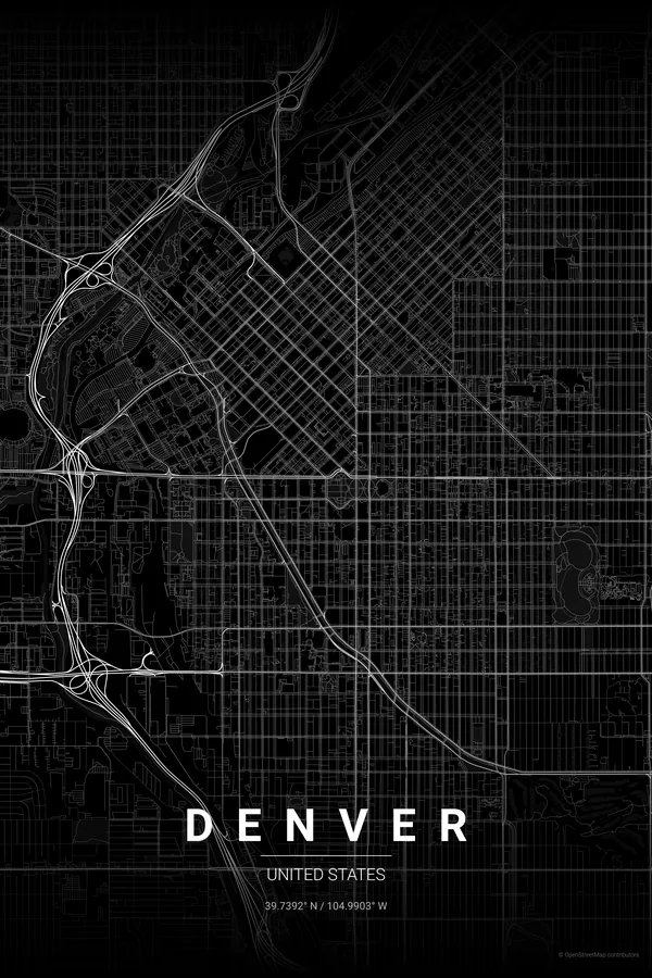 Denver map poster in the Noir theme