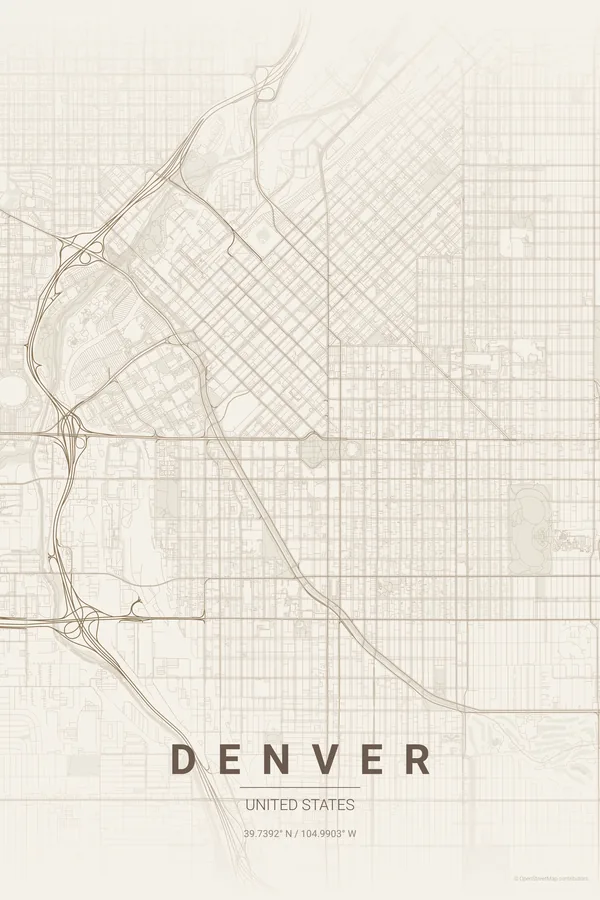 Denver map poster in the Warm Beige theme