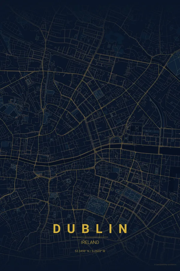 Dublin map poster in the Midnight Blue theme