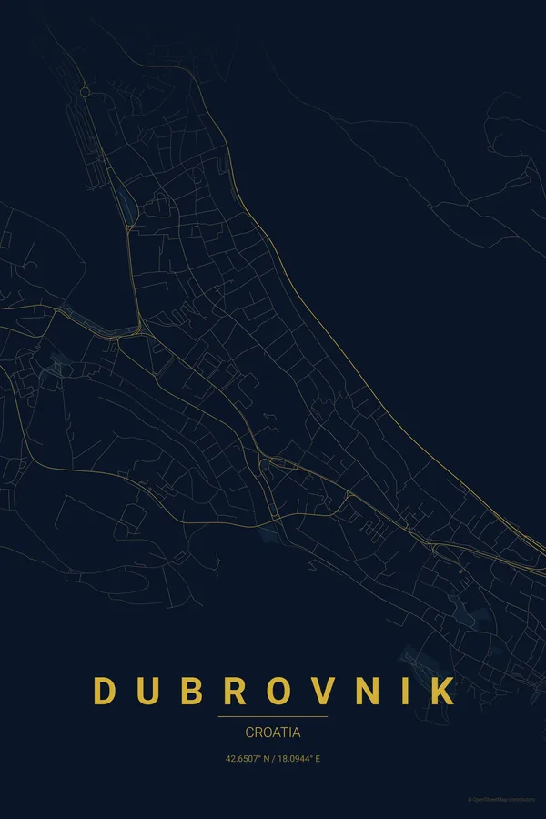 Dubrovnik map poster in the Midnight Blue theme