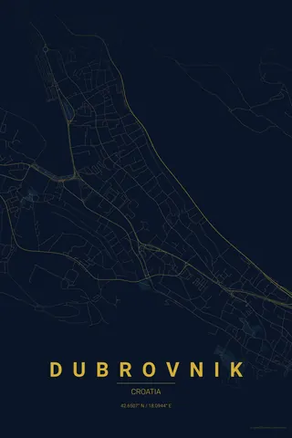 Dubrovnik map poster in the Midnight Blue theme