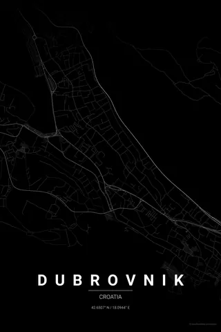Dubrovnik map poster in the Noir theme