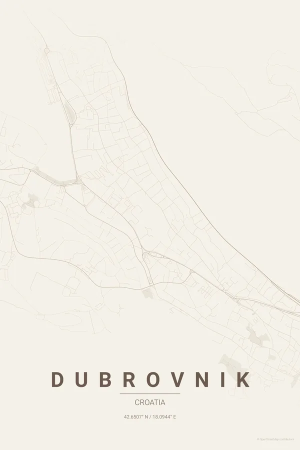 Dubrovnik map poster in the Warm Beige theme