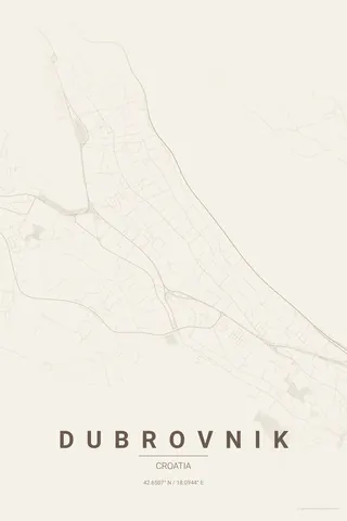 Dubrovnik map poster in the Warm Beige theme