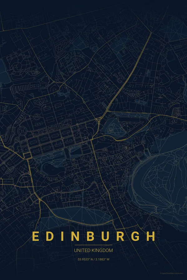 Edinburgh map poster in the Midnight Blue theme