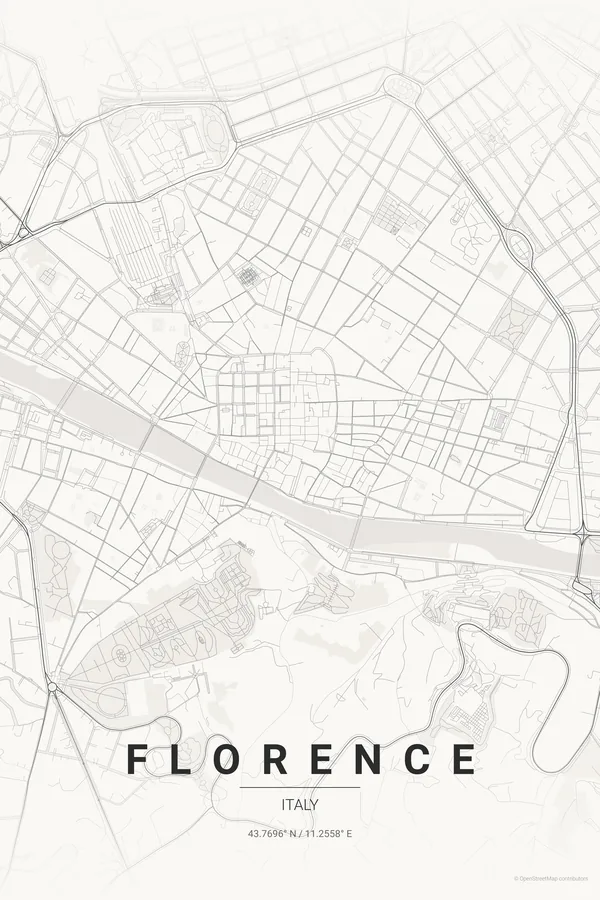 Florence map poster in the Japanese Ink theme