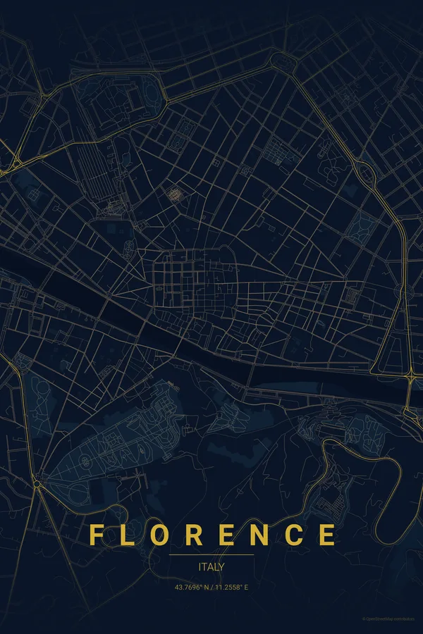 Florence map poster in the Midnight Blue theme