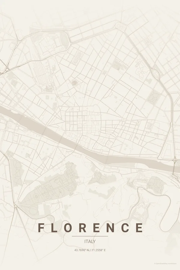 Florence map poster in the Warm Beige palette