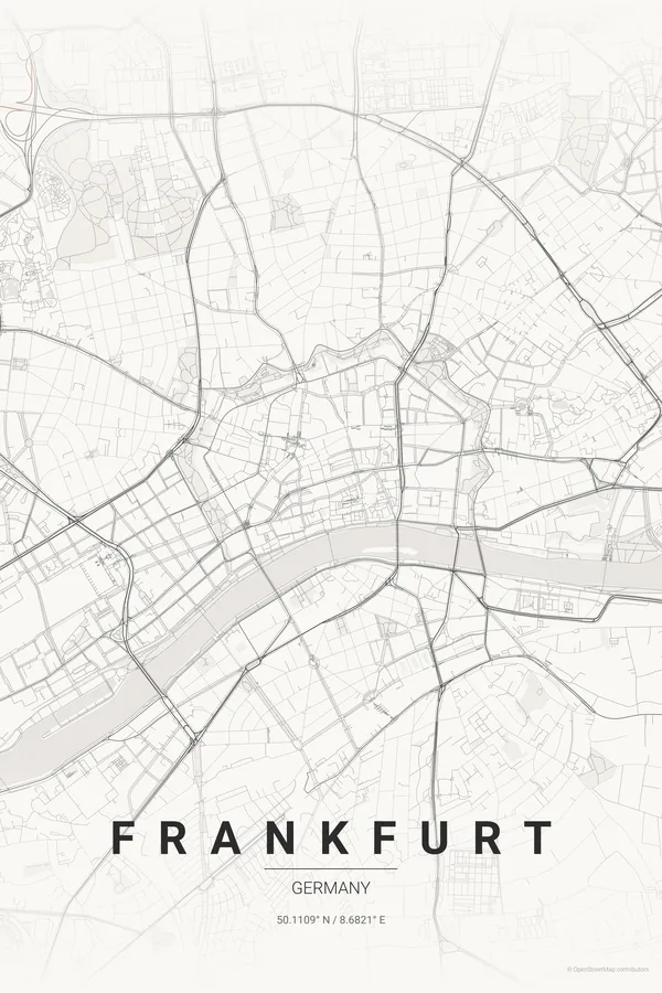 Frankfurt map poster in the Japanese Ink theme