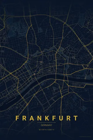 Frankfurt map poster in the Midnight Blue theme