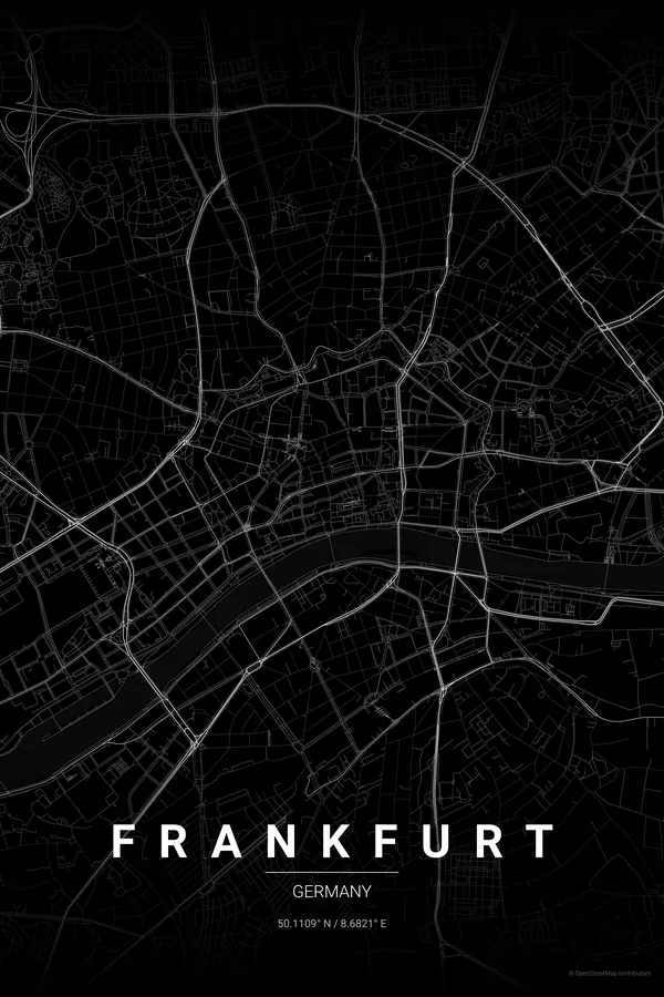 Frankfurt map poster in the Noir theme