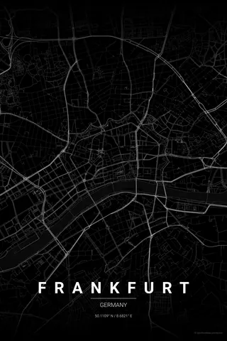 Frankfurt map poster in the Noir theme