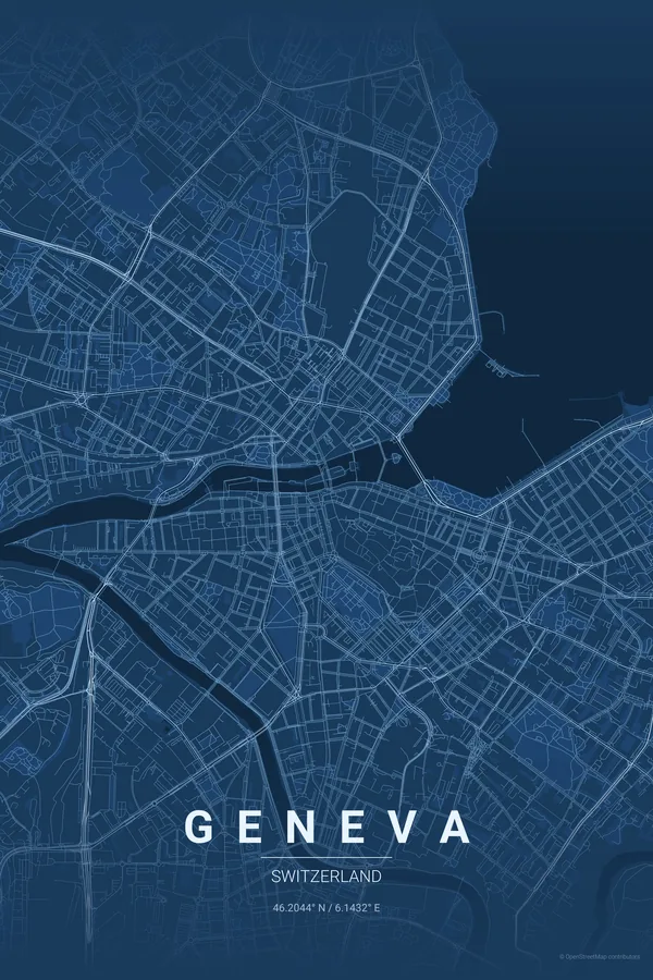 Geneva map poster in the Blueprint theme