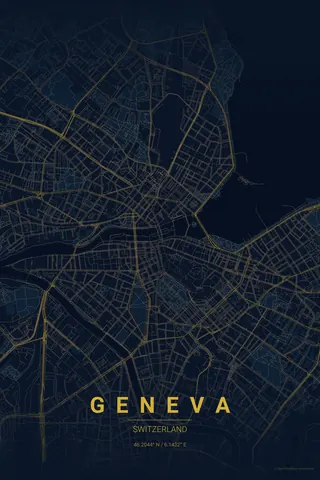 Geneva map poster in the Midnight Blue theme